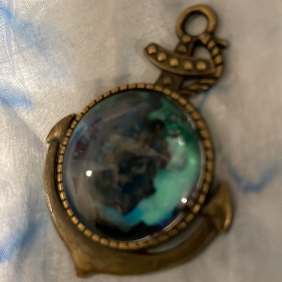 Handmade Jewelry Antique Gold Anchor Setting w Alcohol Ink Art Under Domed Glass - Picture 4 of 4